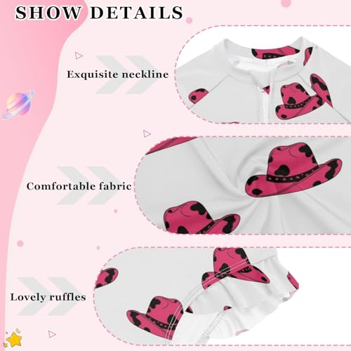 Pink Cowboy Hats Repeated Girls Rash Guard Swimsuits Long Sleeve One Pieces Bathing Suit UPF 50+ Zipper Swimwear4
