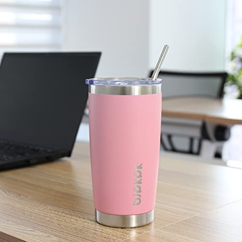 Image of BJPKPK 20 oz Coffee Tumbler with Lid, Straw, Insulated Stainless Steel Mug | Double Wall Vacuum, Keeps Hot /Cold, BPA Free, Leak Proof, Iced Coffee Cup Fit Car Holder, Travel & Beach Ready, Light Pink