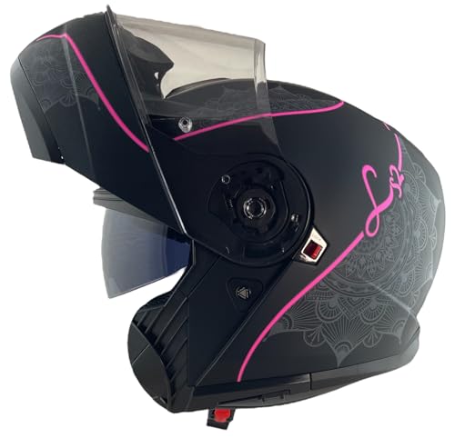 LS2 Helmet Casco Abatible Strobe 2 Talla S (55/56) Rosa Fluor y Negro Mate KPA con 22.06 y homologado P/J