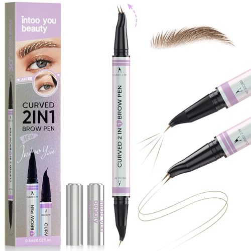 Intoo You 30° Curved Eyebrow Pencil, Magic 2 in 1 Eyebrow Pen Pro, Waterproof Eye Brow Pen with 2 Tips, Vivid Microblading Brow Pencils for Women, Last All Day Makeup (Brown)