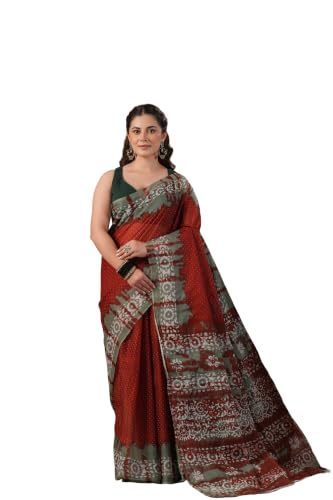 Image of TAMAIRA FASHION Mulmul Pure Cotton Saree For Woman Batik Printed|Office Wear Daily Wear Sarees For Women Without Blouse Piece (Available in 13 Colours)