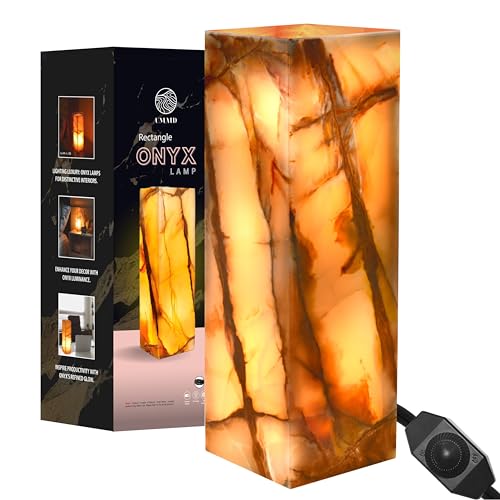 UMAID Father's Day Gifts for Dad Handcrafted Onyx Marble Table Lamp with Warm Amber Glow, Dimmable Cord & Bulb, Modern Home Decor for Bedroom, Desk, Office, Living Room, or Bedside - Luxury Touch