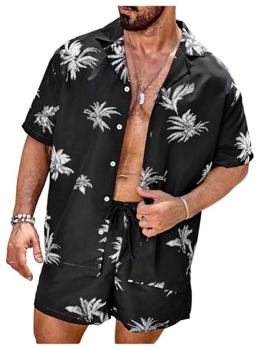 SOLY HUX Men's Beach Hawaiian Outfits Tropical Print Matching Shirt and Shorts Summer 2 Piece Set...