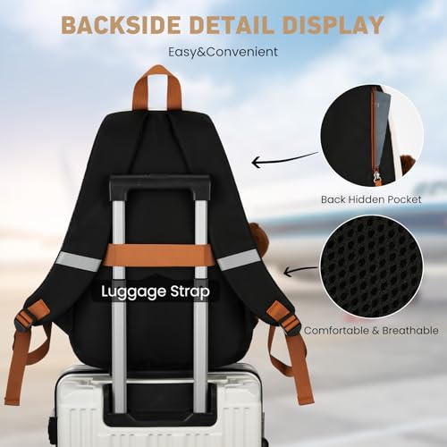 Image of WINDARS School Backpack for Teen Girls, Cute College Backpacks for Women Students Aesthetic Bookbag Large 15.6 Inch Laptop Bag Middle School Travel Back Pack (Beige-Black-Brown)