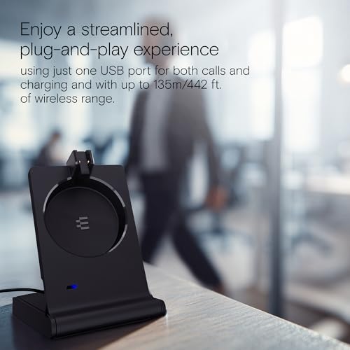 Image of EPOS Impact 5000 Go MS 3-in-1 Wireless DECT Headset with USB-A Dongle, Foldable Charge Stand, Microsoft Teams Certified, Noise-Cancelling Mic, Up to 135m Range