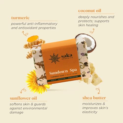 Image of Saka Organics Turmeric Bath Soap with Shea Butter, Pack of 2 (120g Each) | Handmade Cold-Processed Soap | Brightening, Gentle Cleansing & Nourishing | Sulphate & Paraben Free