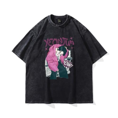Photo de AXQAJL T-Shirts YEON.Jun GGUM en Coton Rose À Imprimé Graphique, Unisexe, for L'été, Produits K-Pop(Black B,XL)