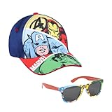 Marvel Avengers Hut und Sonnenbrille für Jungen, Verstellbare Kappe, Sonnenbrille mit UV-Schutz, Design Captain America Hulk Iron Man, Sommerhut, Geschenk für Jungen