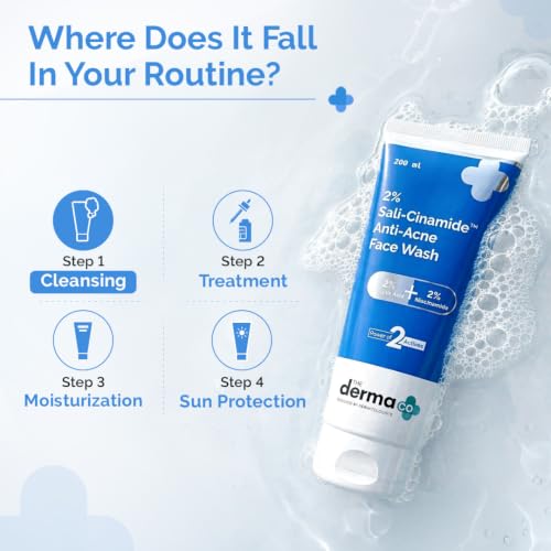 Image of The Derma Co 2% Sali-Cinamide Anti-Acne Face Wash | With 2% Salicylic Acid & 2% Niacinamide I Treats Active Acne & Fades Marks I For Oily & Combination Skin I Power of 2 Actives | For Men & Women | 200 ml