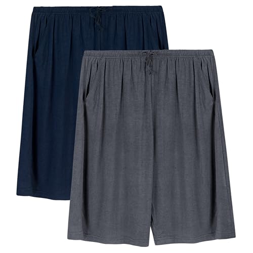 2 Piezas Pantalones Cortos de Pijama para Hombre Verano Shorts Cintura ajustable de Modal con Bolsillos
