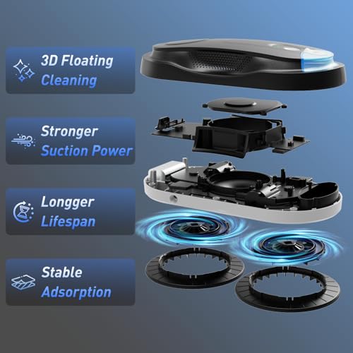 Image of KKI Window Cleaning Robot, Automatic Window Cleaner Robot, Dual Ultrasonic Spray, Max 3200Pa, 3Cleaning Modes & Edge Detection, Remote Control for High-Rise Windows Outside /Inside, Glass Door, X3