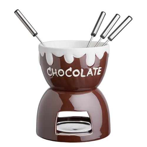 BUTLERS Schokoladenfondue Set Keramik 480 ml 4 Edelstahl Gabeln &ndash;CHOCOLATE LOVE&ndash; Schoko Fondue Teelicht K&auml;se und Schokoladenschmelzer | Schmelztopf ideal f&uuml;r Obst, Kekse, Weihnachtspl&auml;tzchen