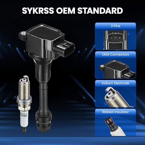 Image of Set of 4 Ignition Coil Pack UF350 and Iridium Spark Plugs 4505 Compatible with Nissan Altima Sentra 2002-2006 2.5L L4 Replaces C1398 22448-8H310 GN10219