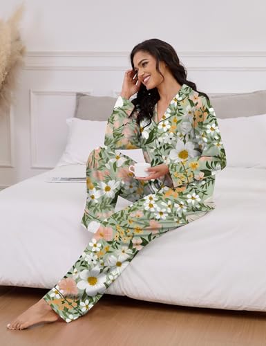 Image of SHESHOW Satin Pajamas for Women Set Long Sleeve Button Down Sleepwear 2 Piece Nightwear Women Pjs Sets Size XS-XXL
