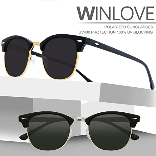 Winlove Polarized Sunglasses Men And Women Uv Protection Classic Sunglasses Tr90 Frame Uv400 Protection Sun Glasses (A0 Matte Black Gold Frame) #TOP1