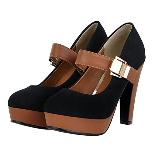 KOKOMOMO Womens Mary Jane Heels Round Toe High Heel Platform Ankle Strap Pumps
