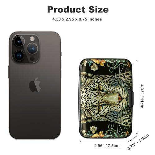 Image of ELFISH Mini RFID Aluminum Wallet Credit Cards Holder Business Card Case Metal ID Case for Men Women, Black Leopard