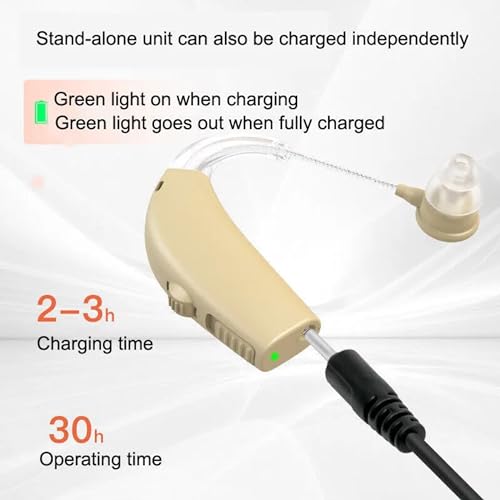 Image of Aika AG-7311 Rechargeable Hearing Aid Amplifier Machine For Old Age with Auto Noise Reduction Features, Full-on Acoustic Gain 38db with Free Dry Kit (1 Piece, Beige, Single Ear)