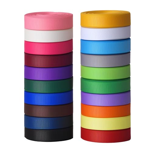 Grosgrain Ribbon 3/8 inch 20 Colors 5 Yards/Roll Total 100 Yards Per Package for Christmas Tree Wreath Decorations Bow Making Gift Wrapping Flower Bouquet
