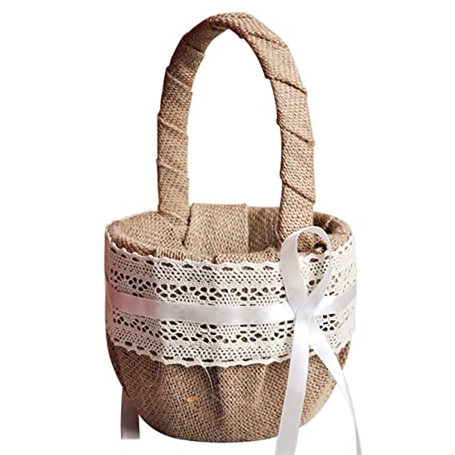 JINGYAN Egg Baskets Flower Basket Burlap Jute Roses Rustic Wedding Girl With Lace Satin Party Decoration
