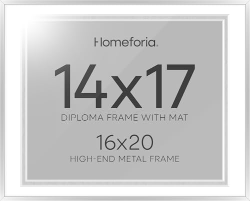 Image of Homeforia 16x20 Diploma Frame Silver, High End Metal 16 x 20 Certificate Frames with Mat for 14 x 17, 20x16 Document Frame Matted to 14x17, Graduation Degree Frames, Tempered Glass, Wall Kit, Set of 2