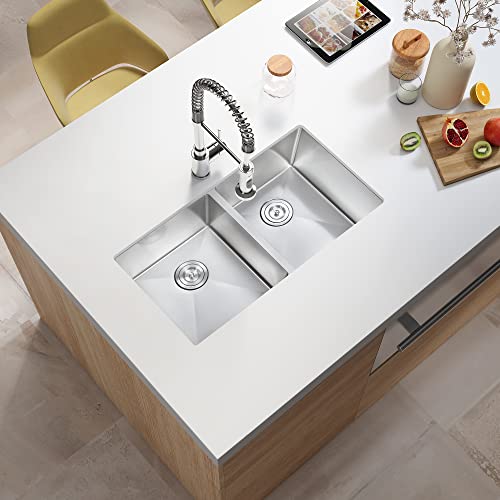 ATTOP Double Bowls Undermount Kitchen Sink,32 Inch Nano Coating Stainless Steel Handmade Undermount Double Bowls Kitchen Sink