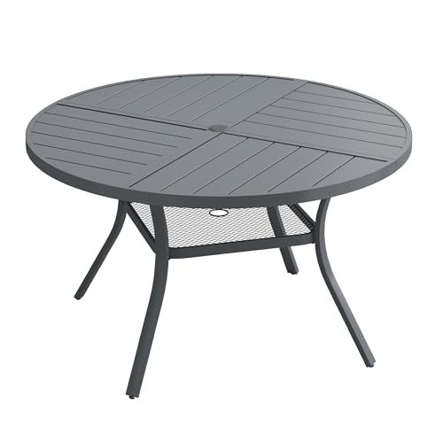 Image of VICLLAX 47.2 inch Round Outdoor Table, Patio Dining Table for 6 with Umbrella Hole for Garden Lawn Deck Backyard, Dark Grey