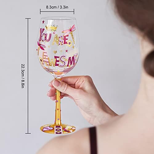 NymphFable Thank You Gift Hand Painted Wine Glasses You are Awesome Decorative Wine Glasses , Birthday Gift for Mom, Teacher, Friend 15oz