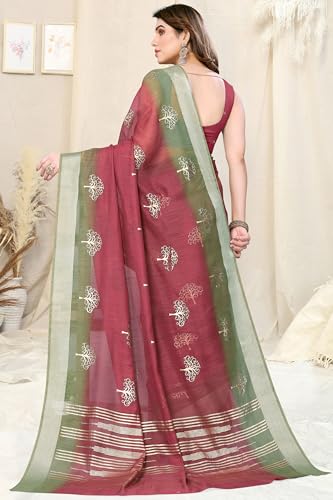 Image of MIRCHI FASHION Women Saree Cotton Blend 2-Tone Foil Print | Lightweight Comfortable Office Wear Sari with Blouse Piece