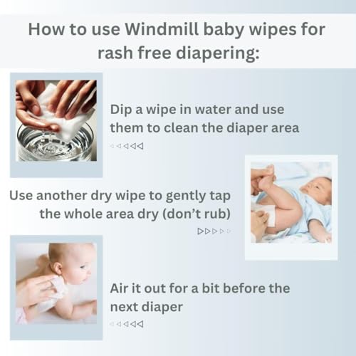 Image of Windmill baby Natural Dry Baby Wipes, 100% Hypoallergenic Chemical Free Wipes, Fragrance Free, for rash free diapering, perfect for newborns, 20cm x 20cm - Pack of 6 (72 count each)