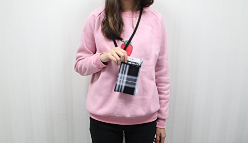 Image of Neoprene Neck Cell Phone Sleeve Bag Pouch w /Clip (Tartan Black Gray)