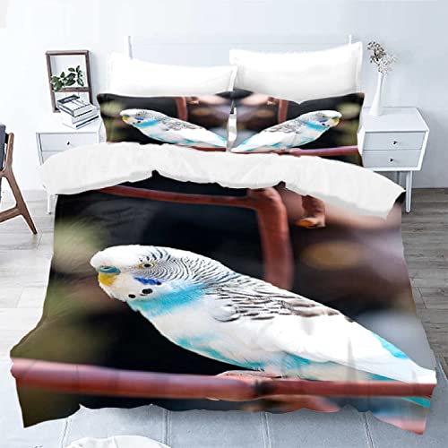 KXGZ Bettwäsche Individuell 135x200cm/Individuell Blauer Und Weißer Wellensittich Kinder Bettbezug Microfaser ​Bettwäsche Set Kissenbezug Cover