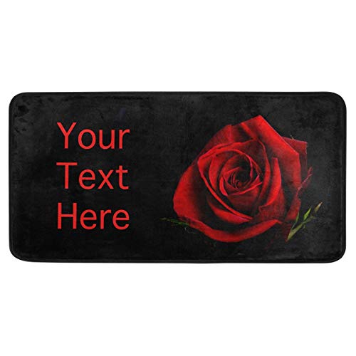Bolaz Custom Red Rose Kitchen Rug Flower Door Mat Bath Rug Personalized Your Text on Home Decor Floor Mat for Kitchen Living Bedroom 39 x 20 Inch