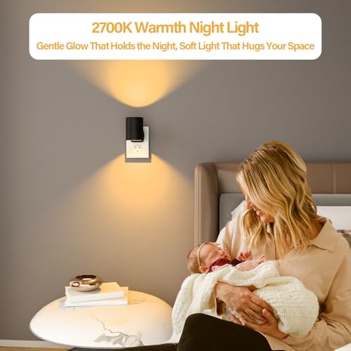 Image of Night Lights Plug into Wall: ETL Night Light Plug in - LED Dimmable Night Light Dusk to Dawn Light Sensor, Soft Warm 2700K, Adjustable Brightness, Wall Lights for Bedroom, Hallway, Stairs - 4 Pack