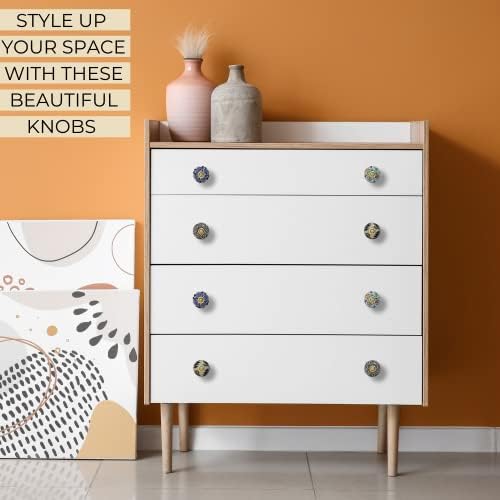 Gałki drzwiowe - Ceramiczne pokrętło drzwi Zestaw 25 Multi Color Cableet i Wnętrze Handmade Szuflady Pull Uchwyt Kuchenny Drzwi Szafy Sprzęt Dresser Blue Ceramery Kwiat Szuflady
