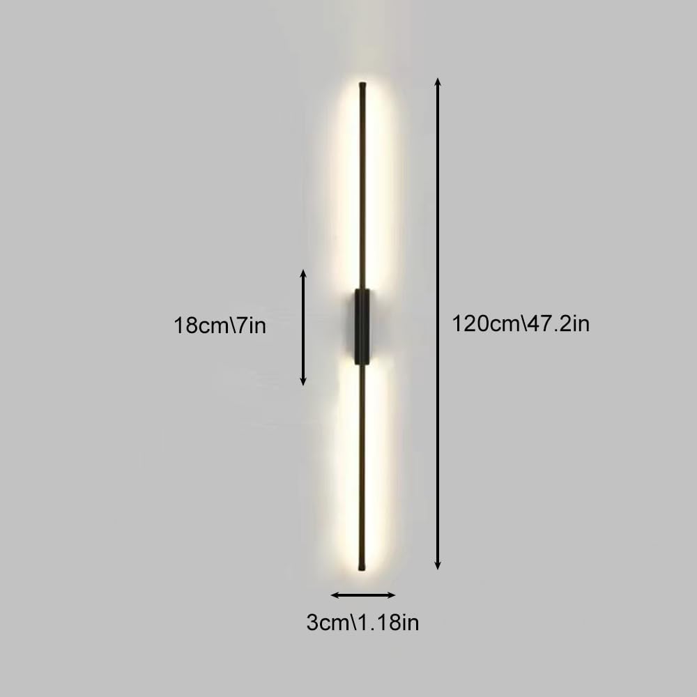 Black Wall Light Linear Wall Sconce Lighting Fixture Modern LED Wall Lamp Long Strip Hardwired Sconces Wall Lights Indoor for Living Room Bedroom Hallway Office Stairs