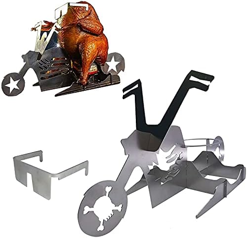 Yizemay Chicken Roaster Rack, Beer Can Chicken Holder for Grill Motorcycle Beer Can Chicken Roaster Beer Chicken Stand with Glasses for Outdoor BBQ and Oven