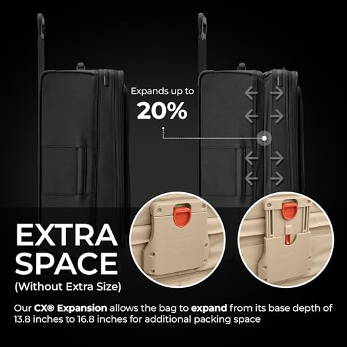 Image of Briggs & Riley 31 inch Extra Large Expandable Spinner - Checked Luggage for Travel, Suitcases with Wheels, Softside Rolling Bag for Men & Women, Self-Repairing Zipper - Baseline Collection, Black