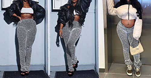 Vakkest Women's Striped Knitted Stacked Leggings Pants Hip Lifting Casual Streetwear Trousers Y2K Fluffy Jogger Sweatpants2