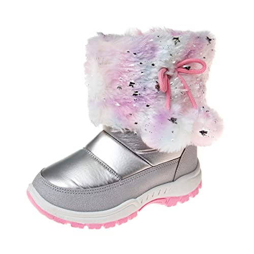 Rugged Bear Girls Snow Boot, Silver Multi, 6 Toddler