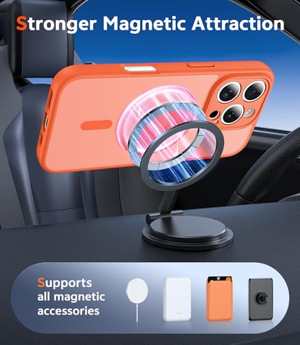Image of FNTCASE for iPhone 16 Pro-Max Case: Matte Magnetic Phone Cases with Screen Protector Compatible with Magsafe Slim Anti Yellowing Rugged Shockproof Protective Translucent Cell Cover (C-Orange)