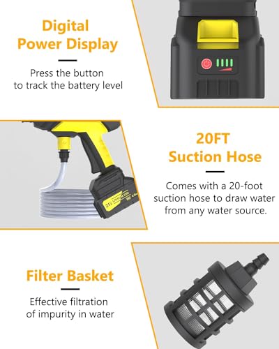 Image of 1080PSI CordlessPowerWasher with Foam Cannon for Car, Lane, Patio Cleaning, Yellow