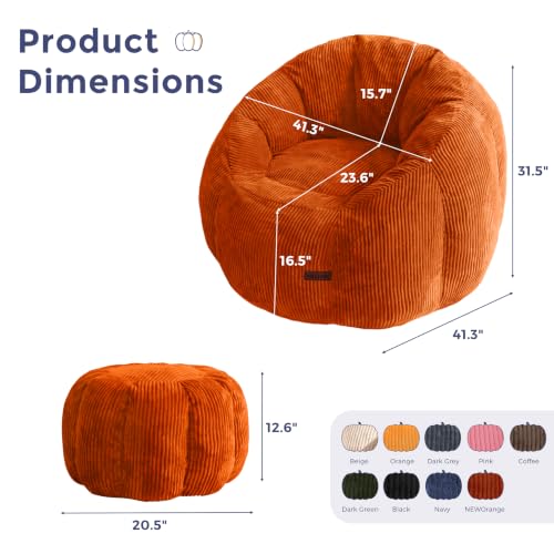 Image of MAXYOYO Bean Bag Chair with Ottoman, Giant Pumpkin Lounge Chair for Adults