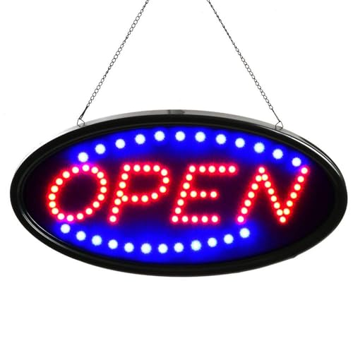 FITNATE LED Open Schild 48x25cm OPEN Werbung mit 2 Lichtmodi EU-Stecker Offenes Schild für Bar/Store/Zimmerwand usw LED Sign Licht für Festival Bar Party (Rot&Blau)