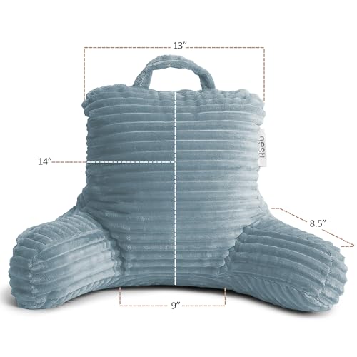 Image of Nestl Stone Blue Reading Pillow with Bed Desk for Laptop and Writing, Luxe Cut Plush Back Pillow for Sitting Up, Back and Arms Adjustable Support for Kids and Teens, Foldable Lap Desk for Bed 19x11 inch