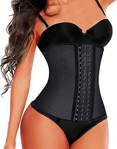 SHAPERX Womens Long Torso Waist Trainer Latex Waist Cincher Corsets for Weight Loss Body Shaper, SZ11588-Black-XS