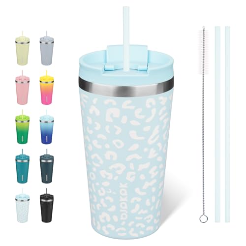 Image of BJPKPK 18 oz Coffee Tumbler with Straw, Insulated Stainless Steel Cup