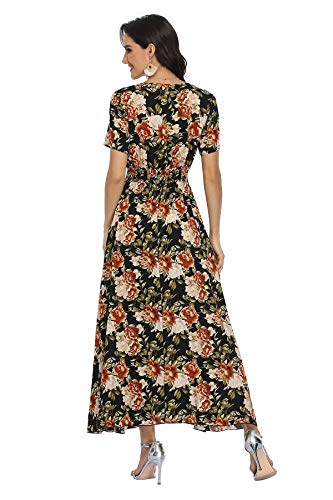 Image of VintageClothing Women's Floral Maxi Dresses Boho Button Up Split Summer Casual Long Dress Beach Party Dress