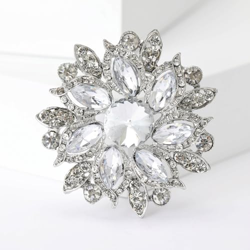 Image of Rhinestone Flower Brooch for Women Vintage Crystal Flower Brooch Pin Elegant Clothing Hat Bag Accessories Christmas Birthday Party Wedding Costume Jewelry