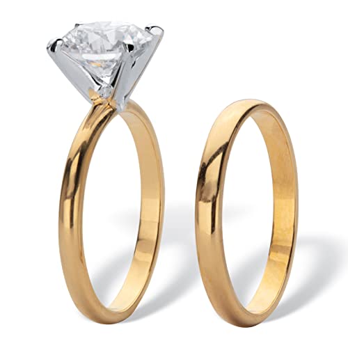 PalmBeach Yellow Gold-Plated Round Cubic Zirconia Solitaire Bridal Ring Set Sizes 5-102